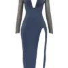 Evangelina Slate Plunge Maxi-jurk