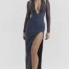 Evangelina Slate Plunge Maxi-jurk