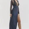 Evangelina Slate Plunge Maxi-jurk
