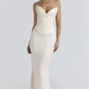 Eve ivoorkleurige satijnen korset maxi-jurk – Limited Edition