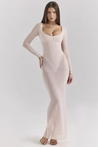 Everly Blush Mesh Maxi-jurk met Body’s
