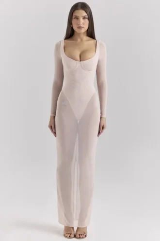 Everly Blush Mesh Maxi-jurk met Body’s