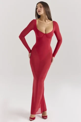 Everly Holly rode maxi-jurk van mesh met Body’s
