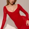 Everly Holly rode maxi-jurk van mesh met Body’s
