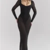 Everly zwarte maxi-jurk van mesh met Body’s