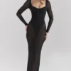 Everly zwarte maxi-jurk van mesh met Body’s