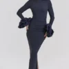 Fabienne Midnight maxi-jurk met ruchesmouwen