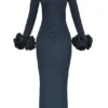 Fabienne Midnight maxi-jurk met ruchesmouwen