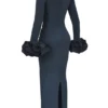 Fabienne Midnight maxi-jurk met ruchesmouwen