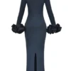 Fabienne Midnight maxi-jurk met ruchesmouwen