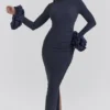 Fabienne Midnight maxi-jurk met ruchesmouwen