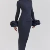 Fabienne Midnight maxi-jurk met ruchesmouwen