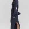 Fabienne Midnight maxi-jurk met ruchesmouwen