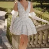 Fabrizia witte mini-korsetjurk met blauwe klokjesprint