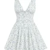 Fabrizia witte mini-korsetjurk met blauwe klokjesprint