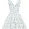 Fabrizia witte mini-korsetjurk met blauwe klokjesprint