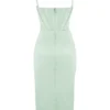 Faye pistachekleurige satijnen midi-jurk met korsetten