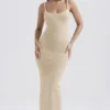 Fayette Beige Zachte, donzige gebreide maxi-jurk