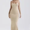 Fayette Beige Zachte, donzige gebreide maxi-jurk