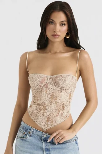 Fernanda crèmekleurige top met paisley-kant