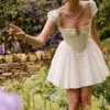Florence witte katoenen mini-korsetjurk