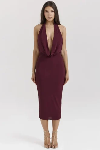 Florentina Merlot gedrapeerde midi-jurk