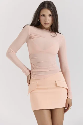Floria Sorbet gerimpelde top met lange mouwen en ingebouwde beha