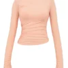 Floria Sorbet gerimpelde top met lange mouwen en ingebouwde beha