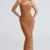 Fornarina Tan gerimpelde stretch mesh maxi-jurk