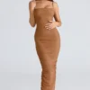 Fornarina Tan gerimpelde stretch mesh maxi-jurk