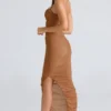 Fornarina Tan gerimpelde stretch mesh maxi-jurk