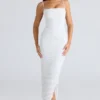 Fornarina witte maxi-jurk van gerimpeld stretchmesh