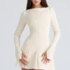 Francesca Vintage crèmekleurige stretch crêpe godet mini-jurk