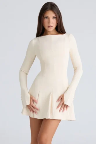 Francesca Vintage crèmekleurige stretch crêpe godet mini-jurk