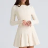Francesca Vintage crèmekleurige stretch crêpe godet mini-jurk