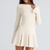 Francesca Vintage crèmekleurige stretch crêpe godet mini-jurk