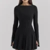 Francesca Zwarte stretch crêpe mini-jurk met godet