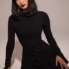 Francesca Zwarte stretch crêpe mini-jurk met godet