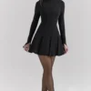 Francesca Zwarte stretch crêpe mini-jurk met godet