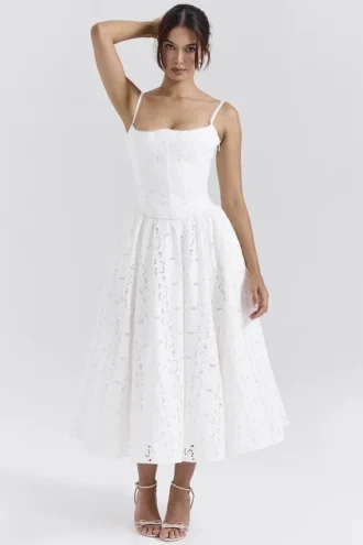 Francine witte midi-rok met broderie anglaise