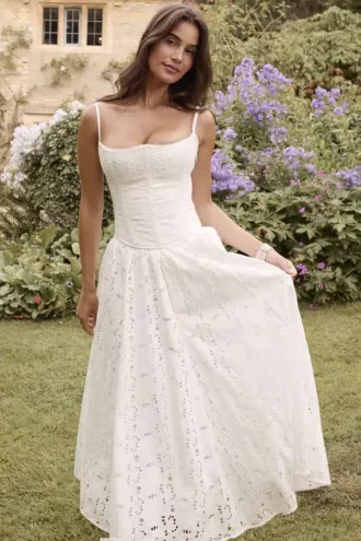 Francine witte midi-rok met broderie anglaise