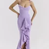 Gabbi Orchid Mesh-avondjurk met ruches aan de voorkant