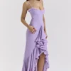Gabbi Orchid Mesh-avondjurk met ruches aan de voorkant