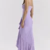 Gabbi Orchid Mesh-avondjurk met ruches aan de voorkant