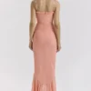 Gabbi Peach Mesh-avondjurk met ruches aan de voorkant