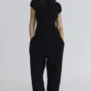 Geena Zwarte wollen bouclé-broek