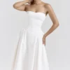 Georgiana witte katoenen strapless midi-zomerjurk