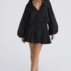 Gianna Zwarte, met de hand geborduurde georgette mini-jurk – Limited Edition