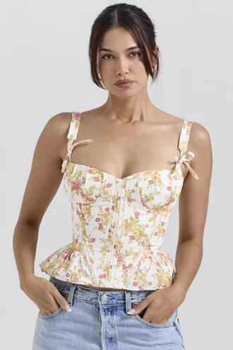 Gigou Royal Rose Print Peplum katoen Korsetten