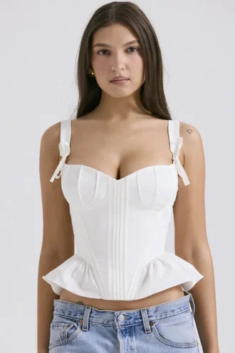 Gigou Wit katoen korset met peplum
